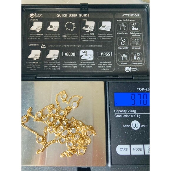 925 sterling silver 14k gold vermeil bezel set cz station long Necklace - Picture 6 of 6